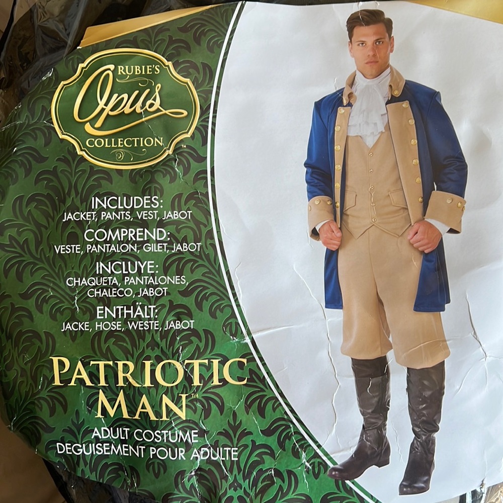 Men’s Halloween Hamilton Patriotic Man Costume, like brand new, XL (fits 44-46)